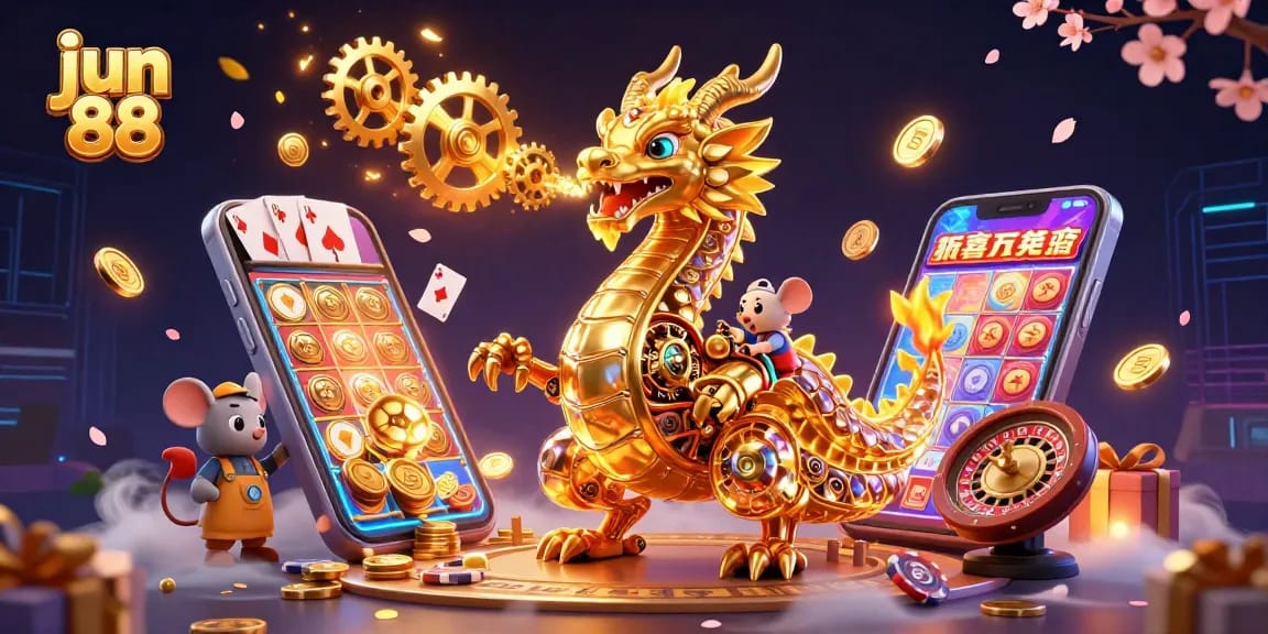 Engage in thrilling gameplay with jun 88, featuring a biomechanical dragon amid casino elements.