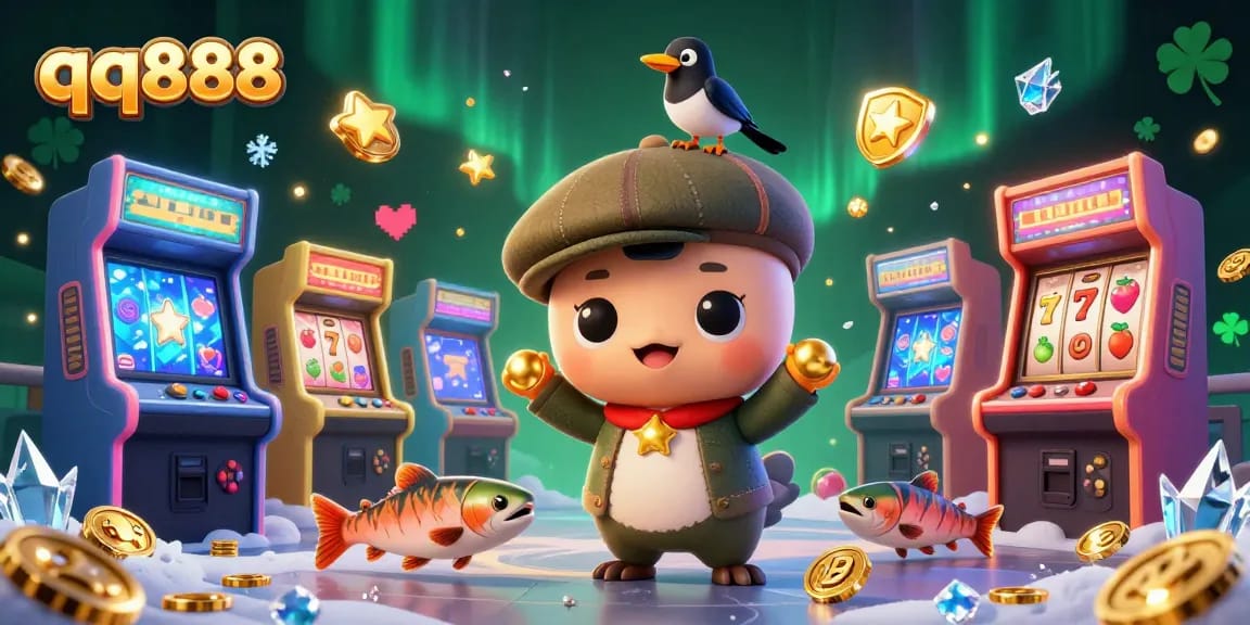 Engage with qq888's playful 3D characters amidst vibrant casino elements for interactive fun.