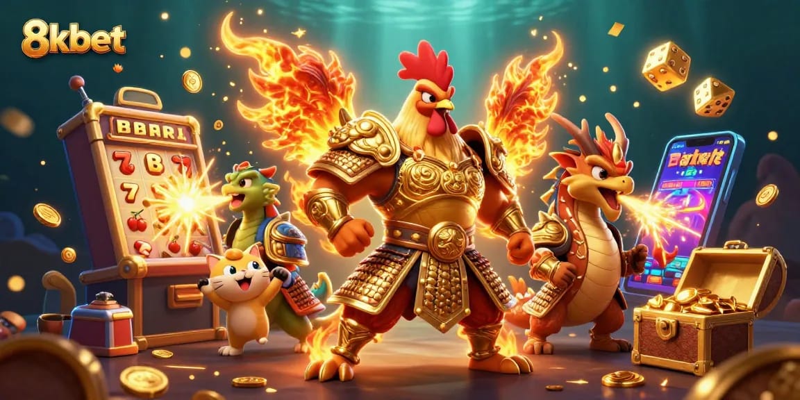 Engage with 8kbet thrilling casino action featuring colorful characters, jackpot symbols, and dynamic gaming elements.