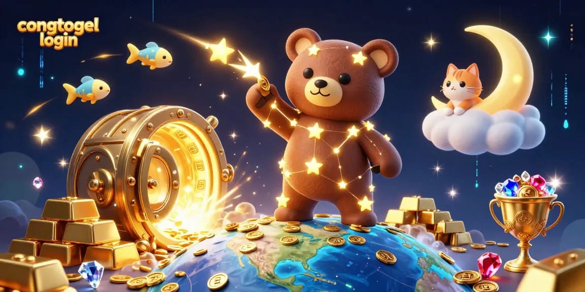 Engaging 3D scene showcasing congtogel login with golden treasures around a constellation bear.