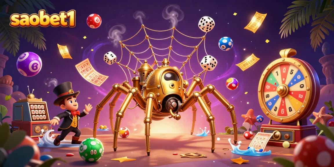 Experience thrilling gameplay at saobet1 with vibrant casino-themed scene featuring dynamic lottery elements.