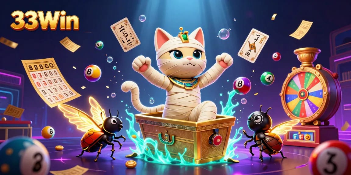 Play exciting lottery games with 33Win, featuring dynamic characters and vibrant casino elements.