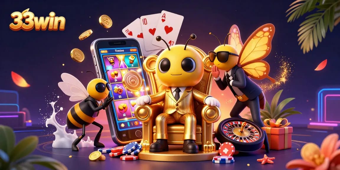 Engage in vibrant gameplay with 33win, featuring a dynamic casino scene filled with thrilling elements.