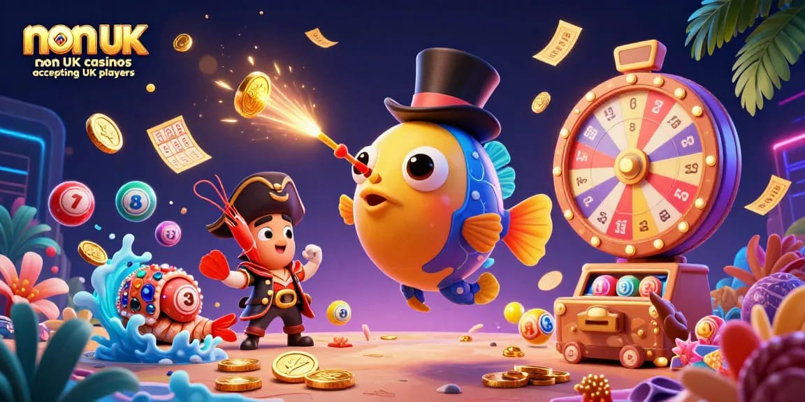 Engage with the excitement of non UK casinos accepting UK players, featuring vibrant characters and dynamic gaming elements.