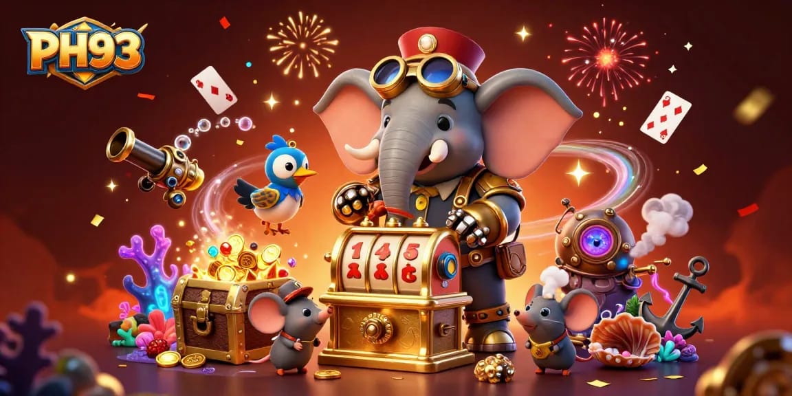 Engage in thrilling gaming at PH33 with a vibrant steampunk casino adventure scene.
