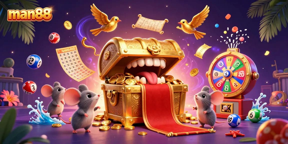 man88 invites players to explore casino riches with vibrant lottery scenes and engaging graphics.