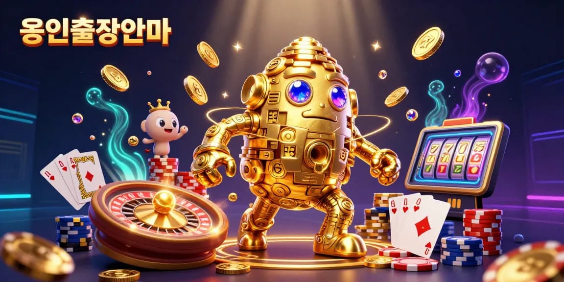 Experience the excitement of 용인출장안마 with a stunning golden golem amidst cascading coins and game elements.