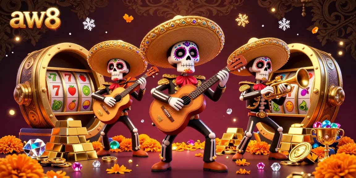 Experience thrilling gameplay at aw8 with a lively mariachi band in a vibrant casino scene.