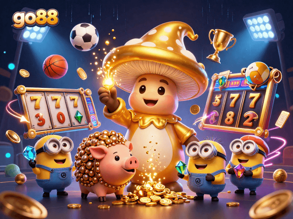 Win big at go88 with a magical casino adventure featuring golden mushroom wizard and treasure-finding pig