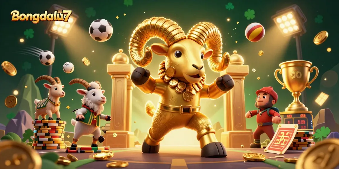 Bongdalu7 showcases thrilling live betting with dynamic sports illustrations and a golden ram character