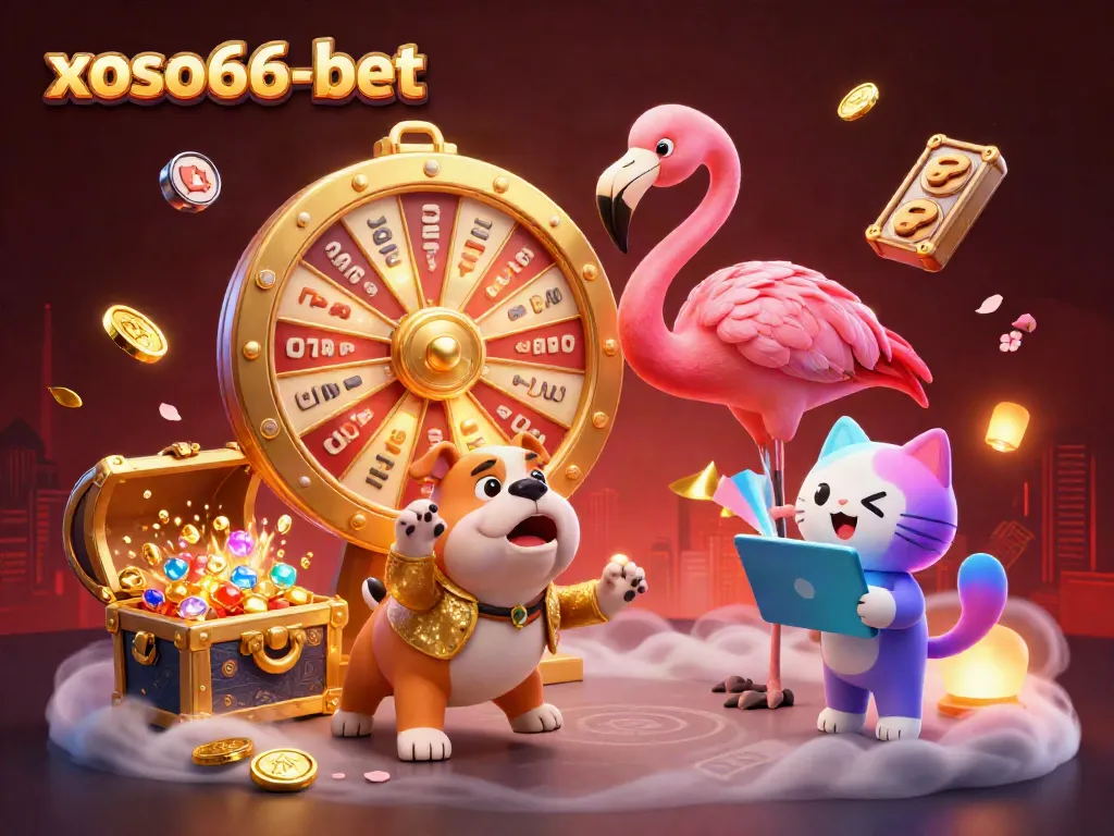 Spin the prize wheel at xoso66-bet, surrounded by treasures in an exciting casino scene.