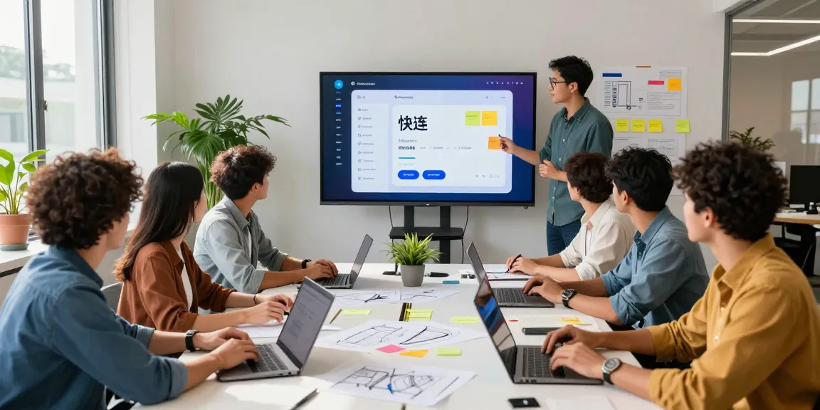 快连 development team in a collaborative tech workspace, showcasing innovative application design.