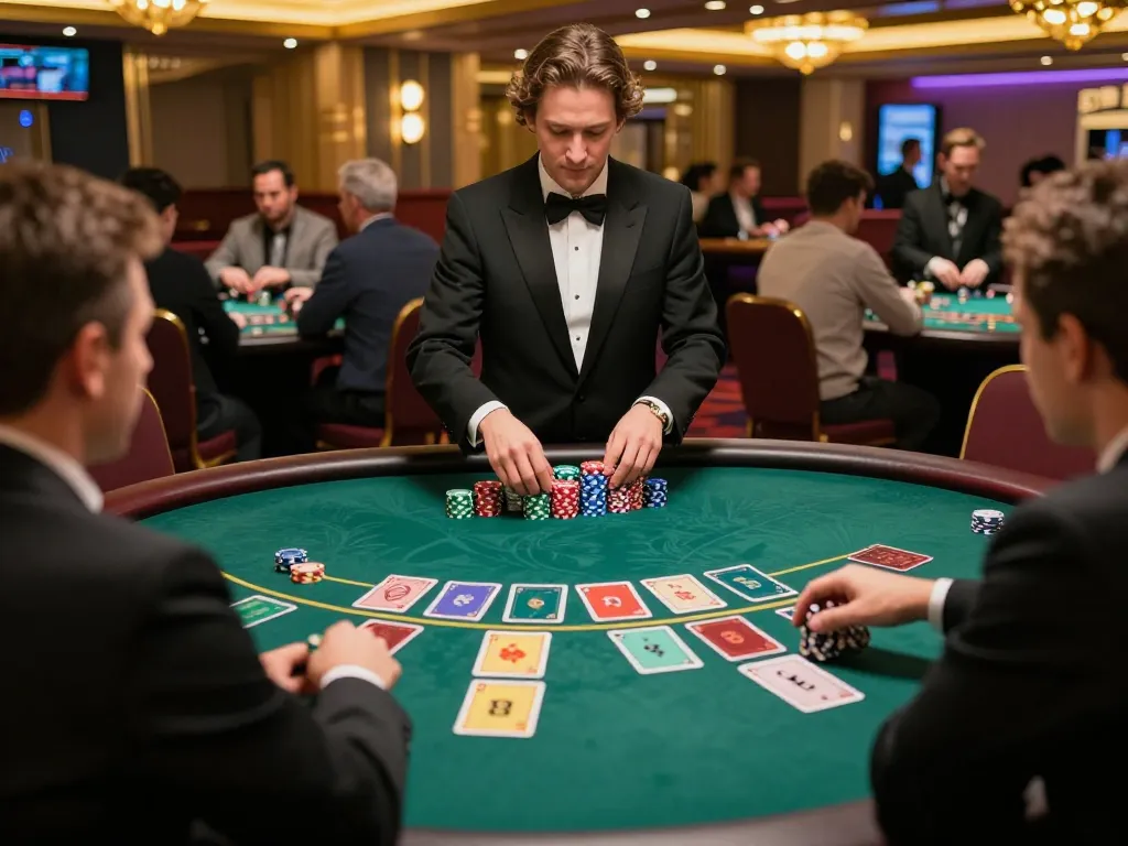 Player making a strategic bet at a blackjack table in iwinbid casino, showcasing an exciting gambling moment.