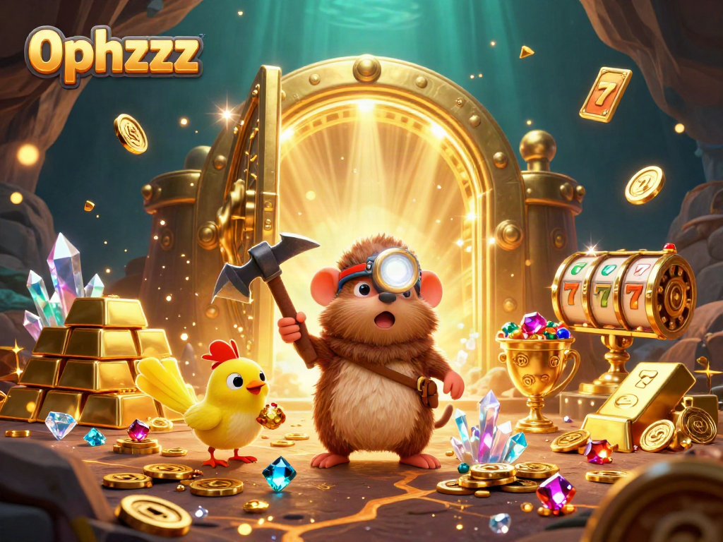 Engage with the thrilling 0phzzz casino scene featuring a treasure hunter mole and shining gems.