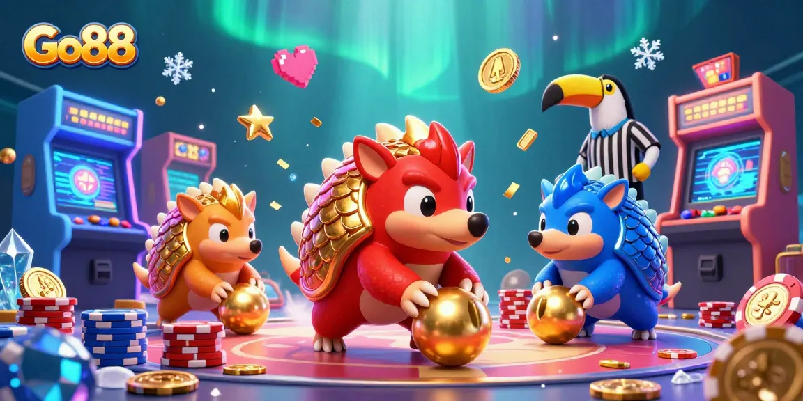 Bet on Go88 with exciting pangolins competing in a casino-like setting full of action and game elements.