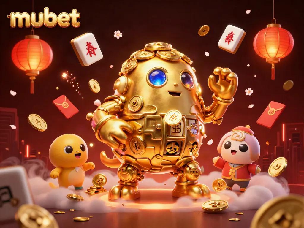 Experience big wins with mubet's vibrant casino adventure featuring a golden golem and festive elements.