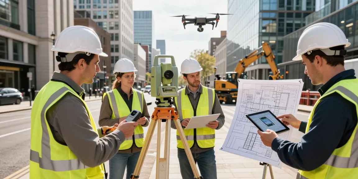 Topographical surveys in London with professional surveyors using advanced equipment and drones.