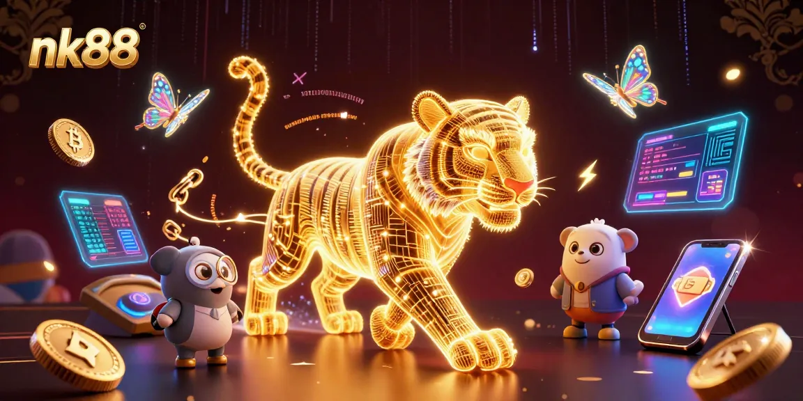 Experience thrilling gameplay at nk88 with a golden tiger in a vibrant digital casino atmosphere.