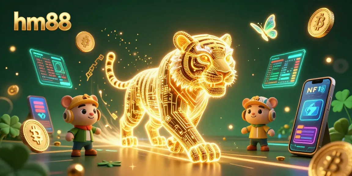 Enjoy thrilling gameplay at hm88 in this vibrant casino scene featuring a dynamic neon tiger.