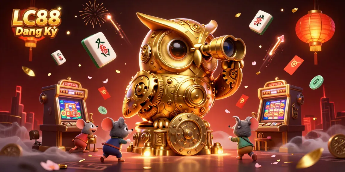 Experience thrilling gaming action with LC88 Đăng Ký amidst 3D casino excitement featuring vibrant gold details.