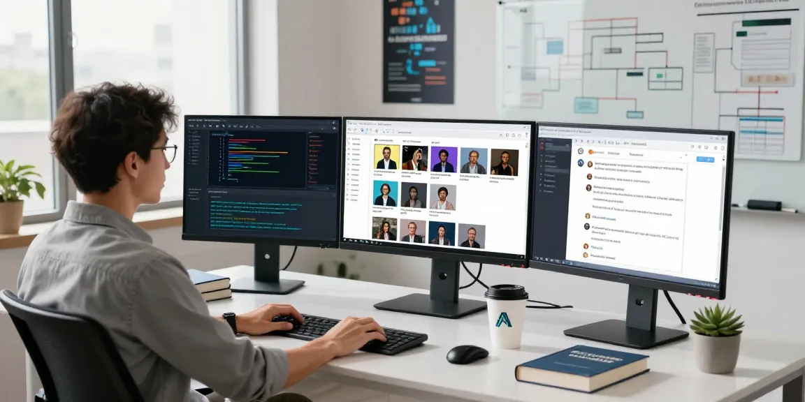 Data analyst using an AI detector in a high-tech moderation workspace with multiple screens.