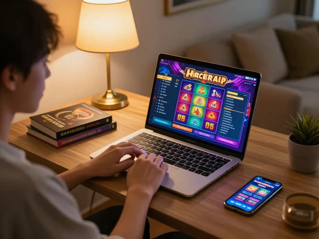 Engaging online slots gameplay showing dynamic action on laptop, focusing on slot gacor saat ini