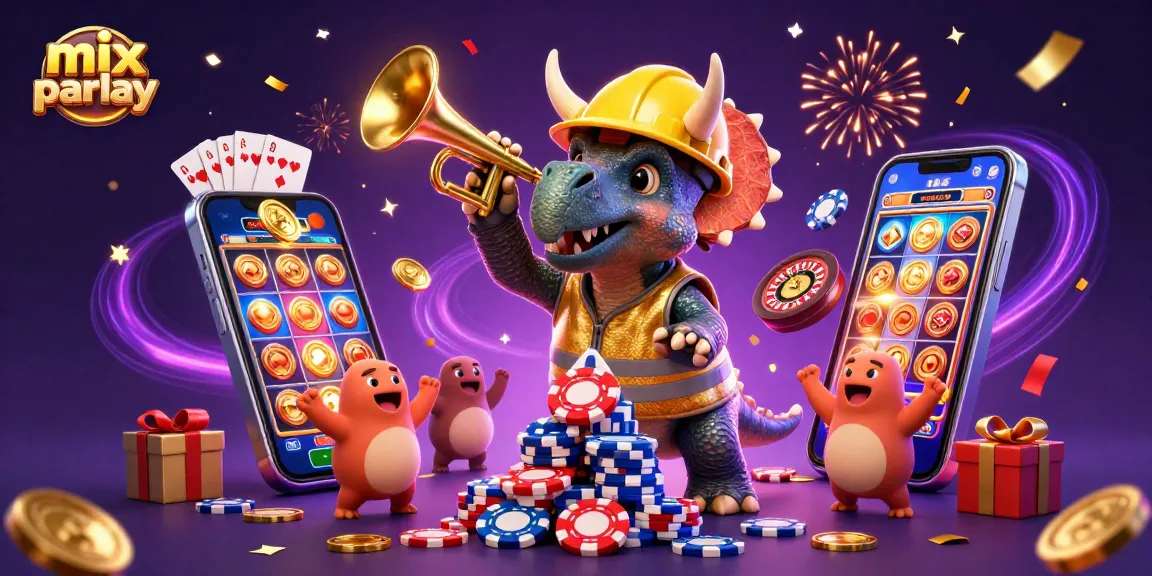 Mix parlay dengan triceratops dan elemen kasino yang penuh perayaan.