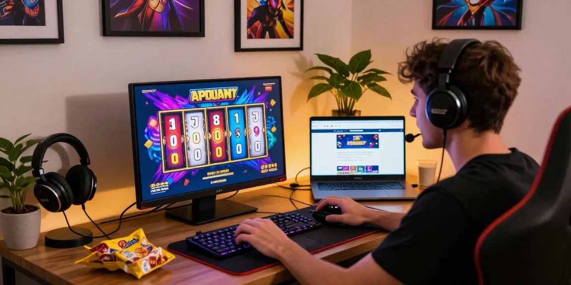 Engaging scene of a player enjoying situs slot gaming online with vibrant graphics and cozy ambiance.