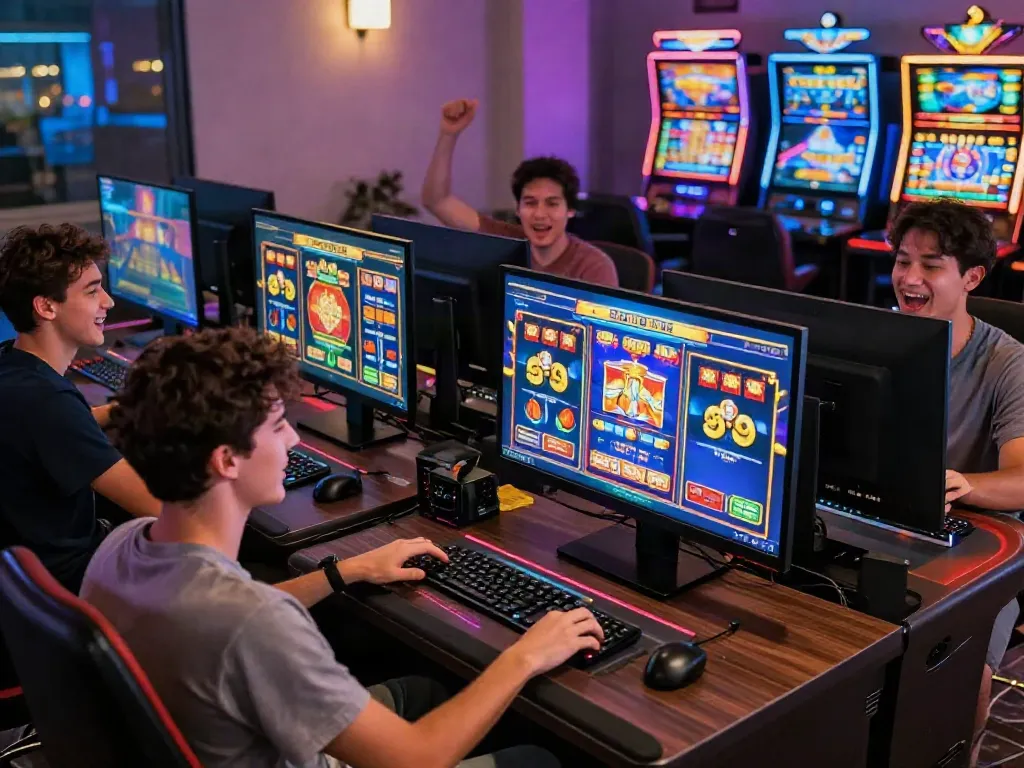 Players enjoying games at 666Gambit Casino with vibrant atmosphere.
