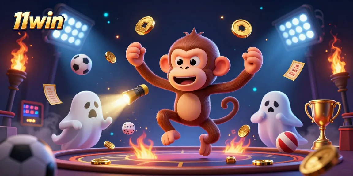 Engage in thrilling games at 11win as a poltergeist monkey juggles golden treasures.