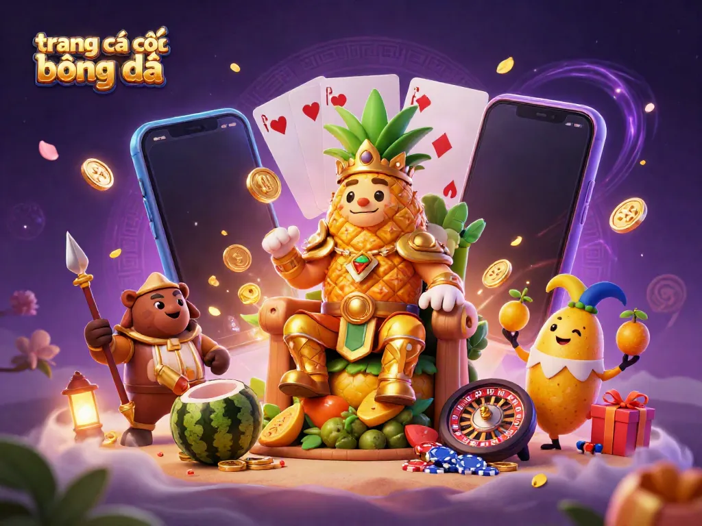 Engage with the thrill of trang cá cược bóng đá as a golden pineapple king rules over an immersive casino scene.