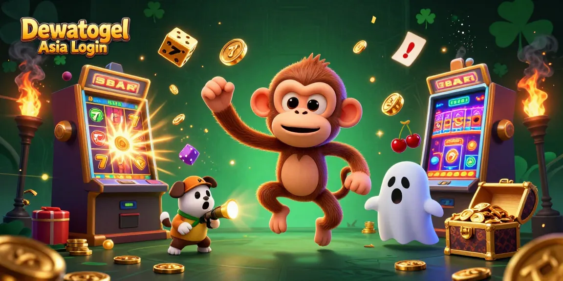 Dewatogel Asia Login showcases exciting gambling action with a lively casino scene featuring playful characters.