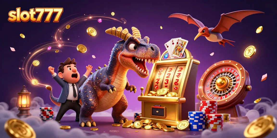 Spin and win with slot777 in a dynamic casino scene featuring a lucky pachycephalosaurus!