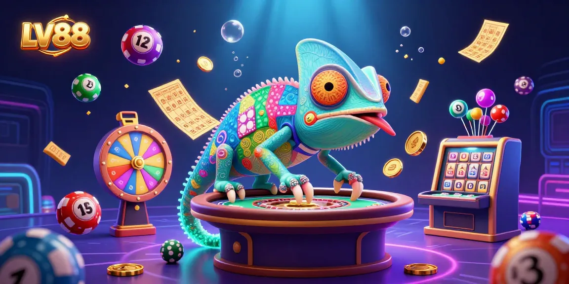 Experience the vibrant world of LV88 casino with prizes and lottery games in a colorful illustration.