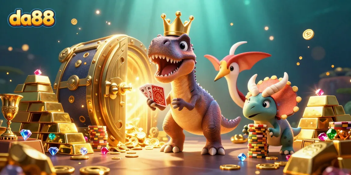Experience thrilling casino action at da88, with a vibrant 3D scene of playful dinosaur characters.
