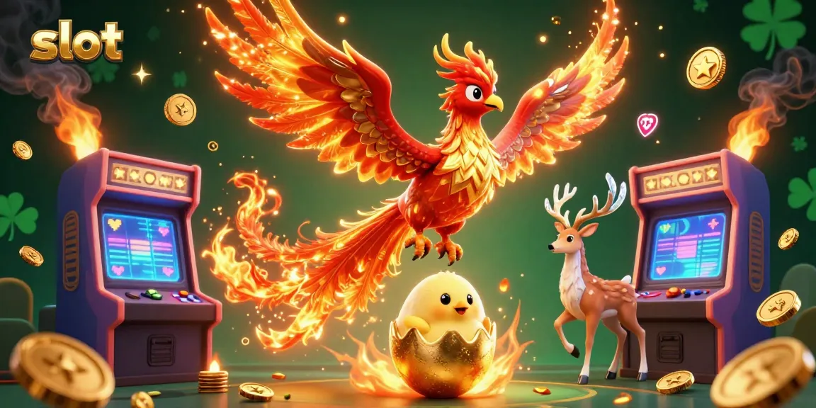 Spin exciting slot games featuring vibrant visuals of a phoenix and gaming icons.