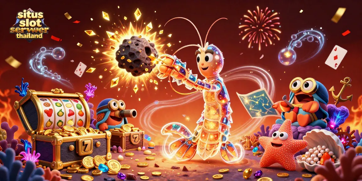Sparkling action in situs slot server thailand with a 3D mantis shrimp fighting through an explosion of gems and riches.