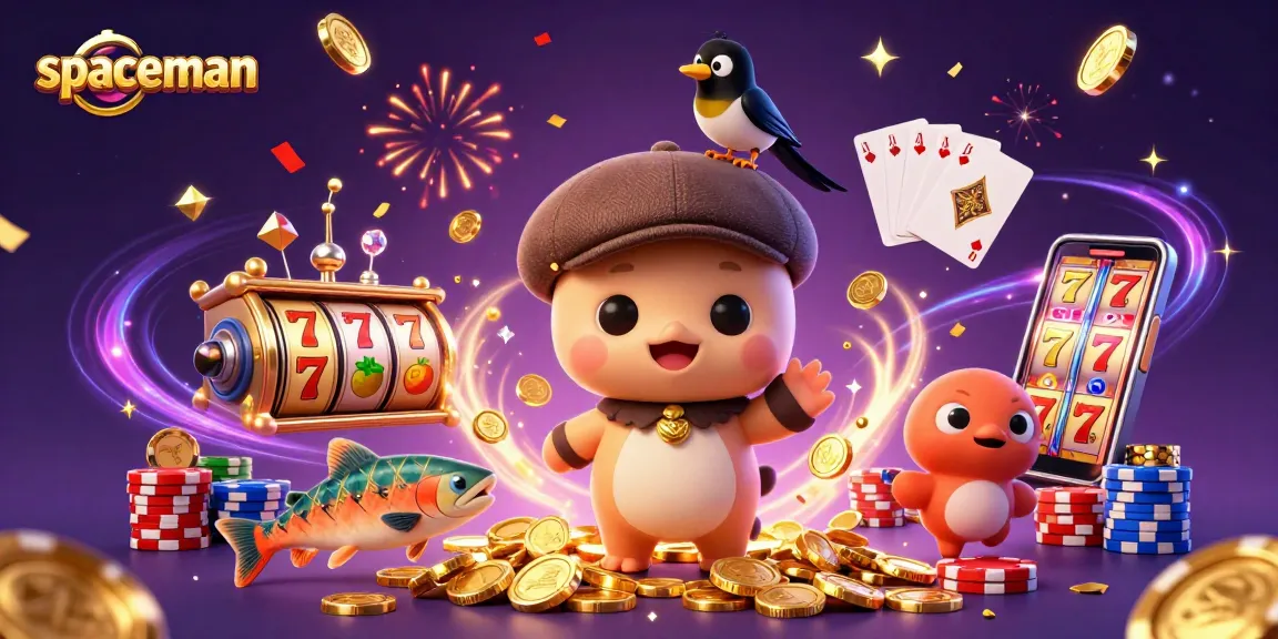 Spin the spaceman slot reels for exciting jackpots, featuring vibrant characters and casino elements.
