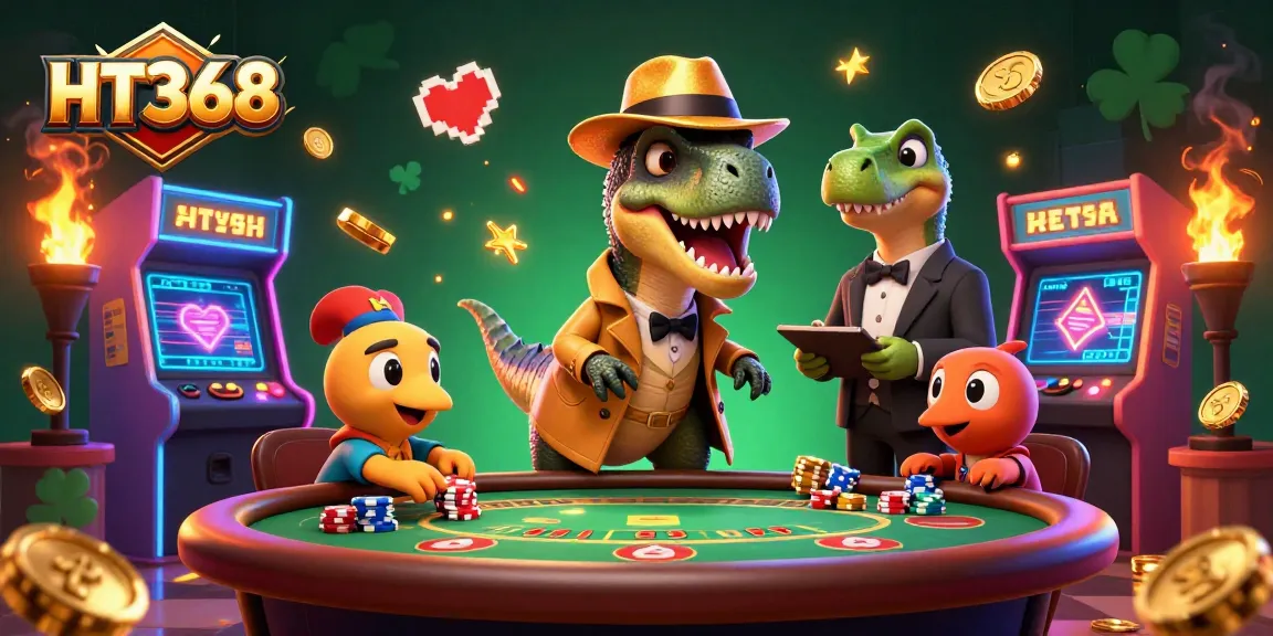 HT368 players engage in action-packed blackjack with a veloci-raptor card counter and stegosaurus pit boss.