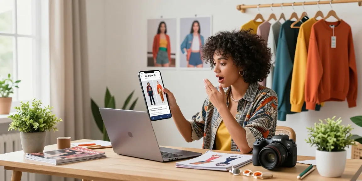 Engaging online shopping experience on shs-dome5.com featuring trendy fashion styles in a cozy workspace.