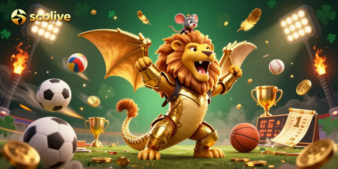 Socolive captures the excitement of sports, featuring a chimera creature with a mouse jockey in a vibrant scene of action.