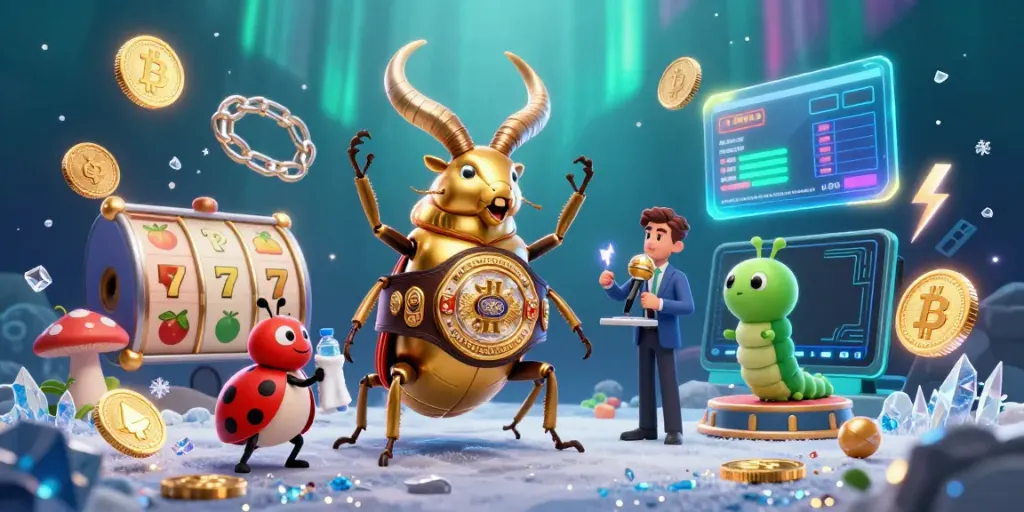 Engage in thrilling gambling action at CM88 with a cartoon beetle champion, ladybug corner-man, and caterpillar announcer.