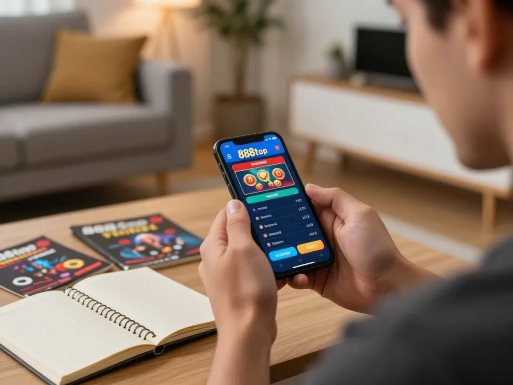 Engaged user having fun betting on the 888top com app while documenting strategy in a modern setting.