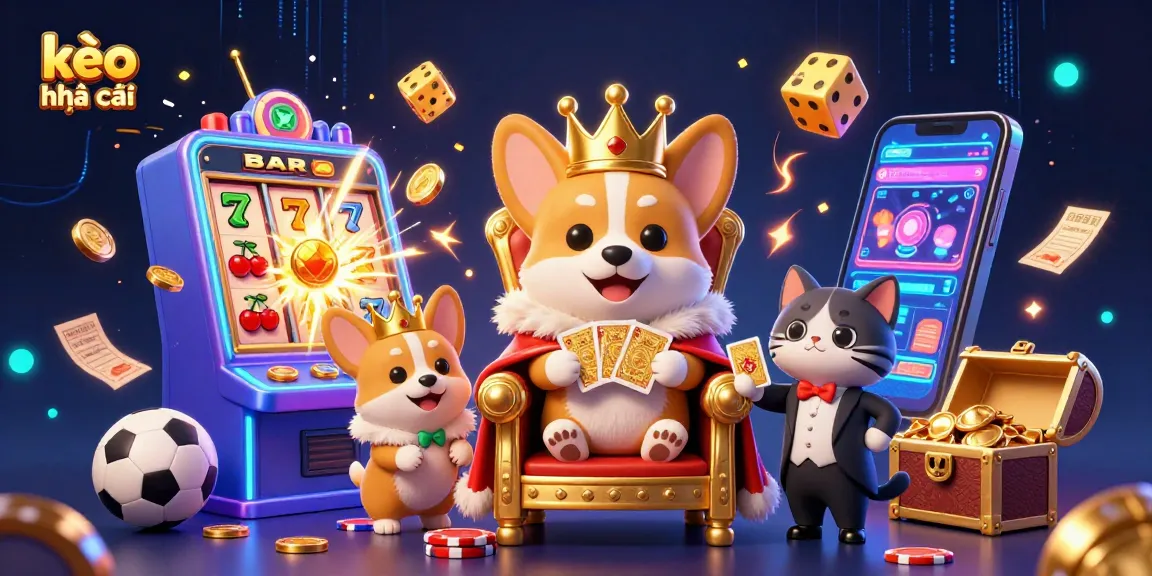 Engage with kèo nhà cái while enjoying a dynamic scene of royal corgis and casino excitement.
