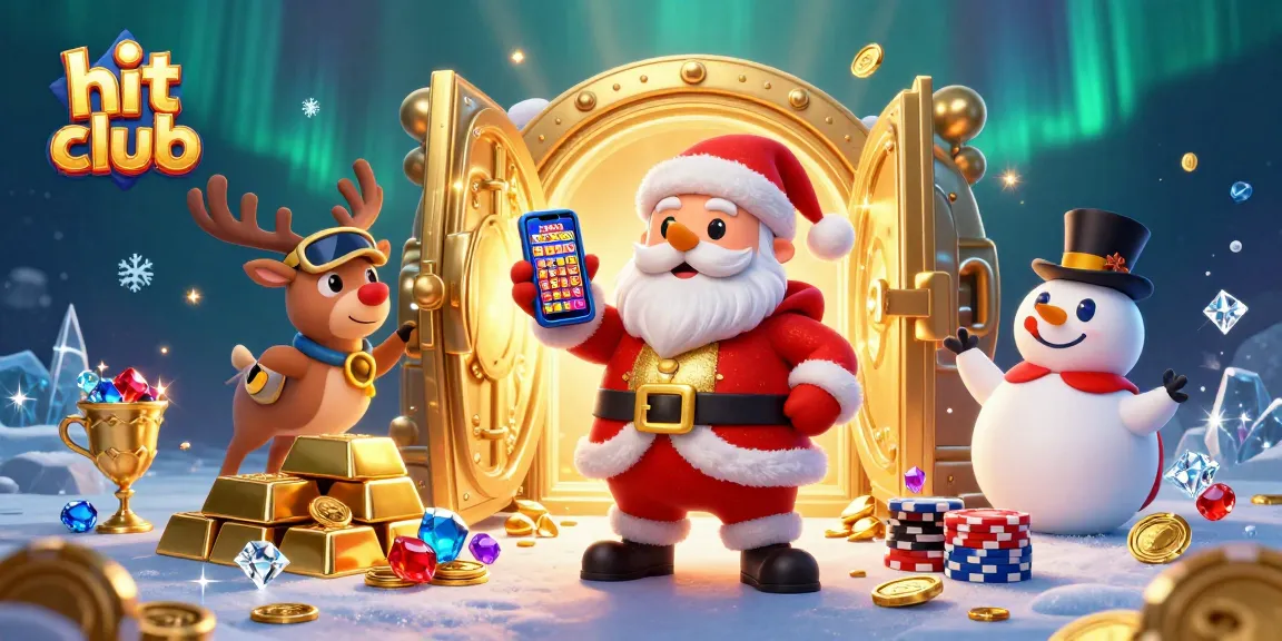 Experience big wins at hit club with Santa and friends celebrating jackpot slots in a vibrant casino.