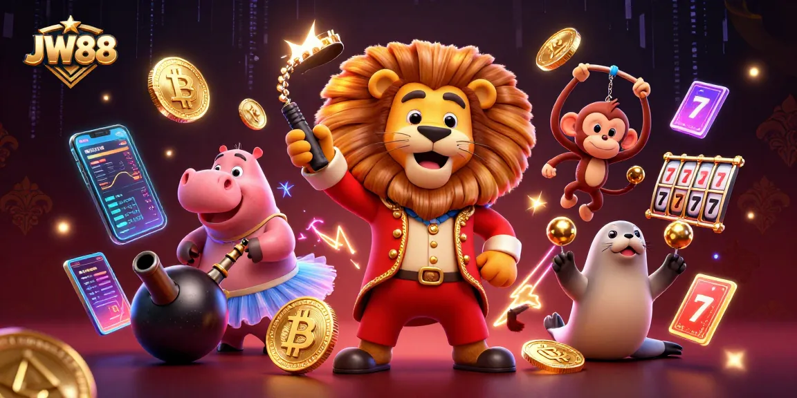 Engage with JW88's thrilling 3D casino experience featuring fun characters and cryptocurrency elements.