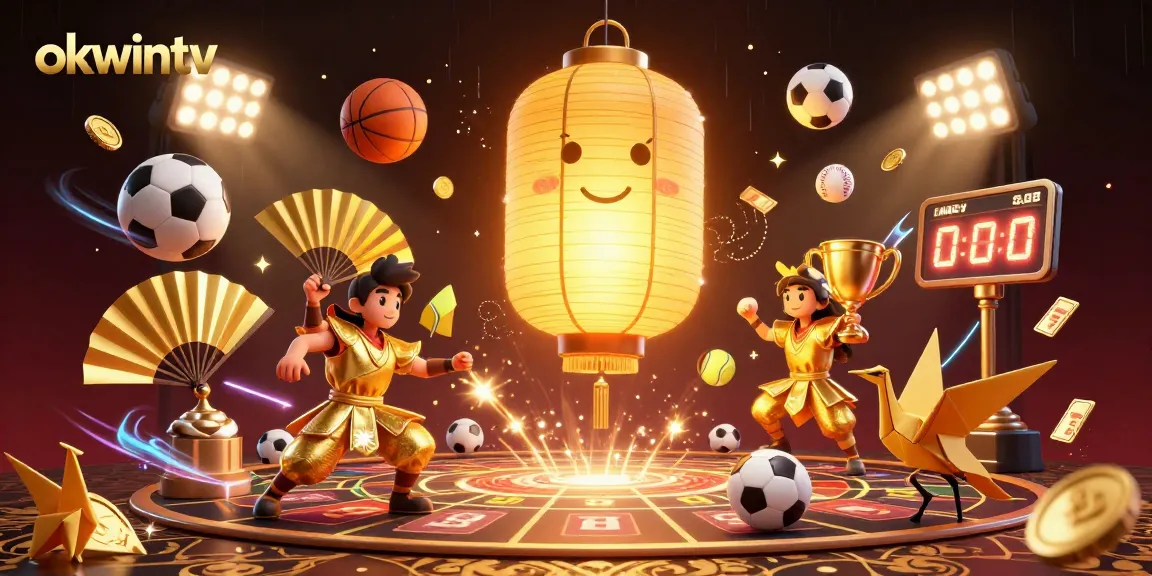Experience the thrill ofokwintv with vibrant sports betting elements and a golden lantern spirit in action.