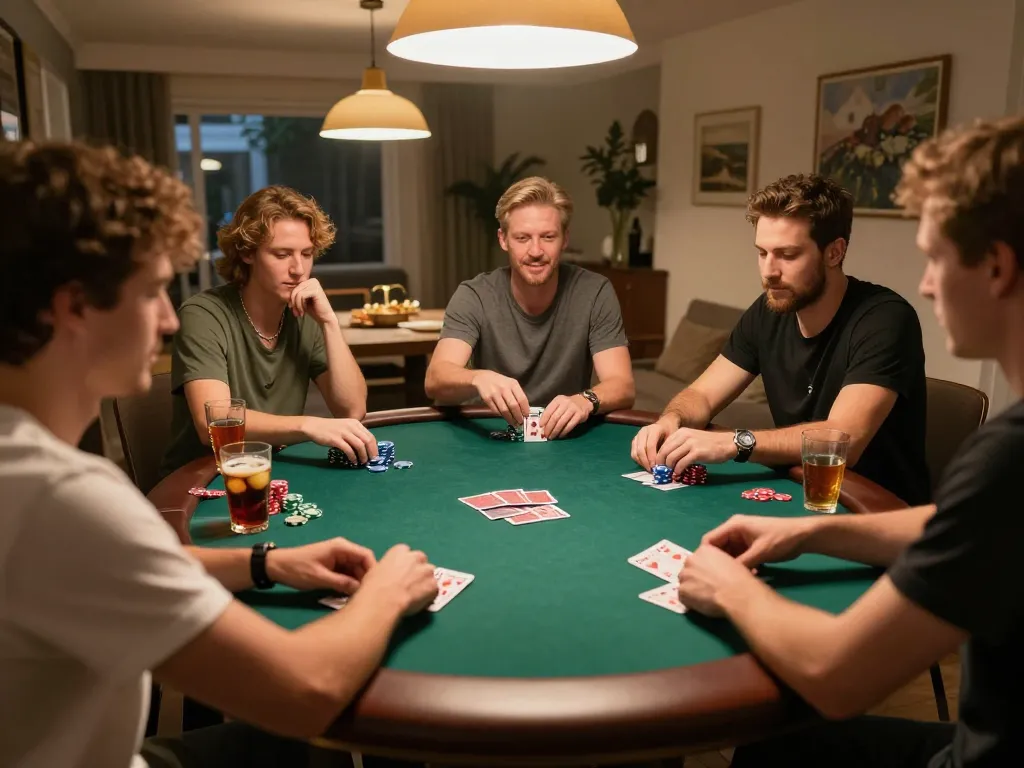 Players enjoying a home poker night, showcasing GG88 vip experience with engaging gameplay.