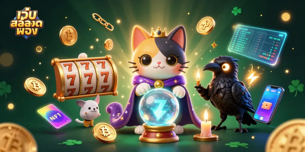 เล่นสล็อตตรง แสดงกลุ่มตัวละครพร้อมด้วยสัญลักษณ์การเล่นเกมที่หลากหลาย