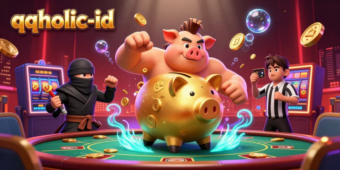 Engage in thrilling gameplay at qqholic-id with vibrant casino elements and 3D characters.